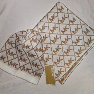 Michael Kors Hat and Scarf Set MK Logo Knit Winter Accessories